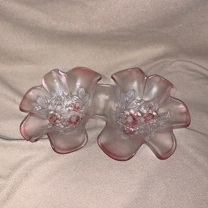 Pink glass floral candy dish